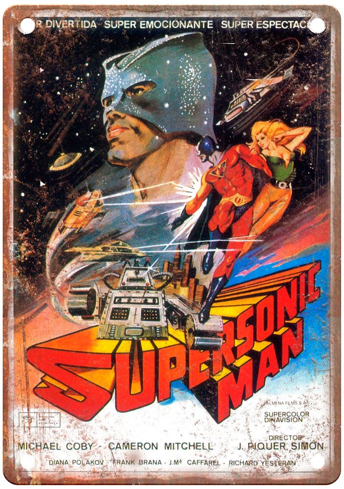 Supersonic Man Vintage Movie Poster Old Retro Look Metal Sign