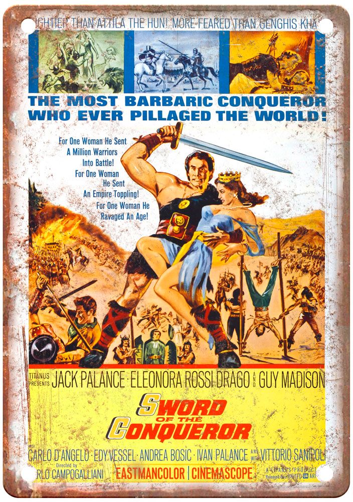 Sword Of Conqueror Vintage Movie Poster Old Retro Look Metal Sign