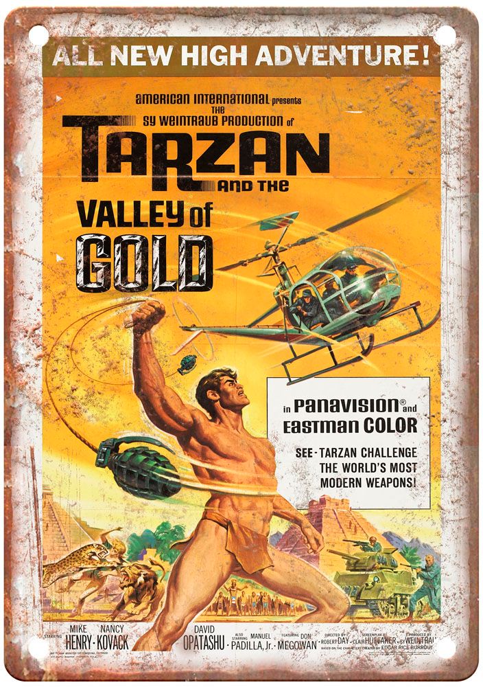 Tarzan And Valley Of Gold Vintage Movie Poster Old Retro Look Metal Sign