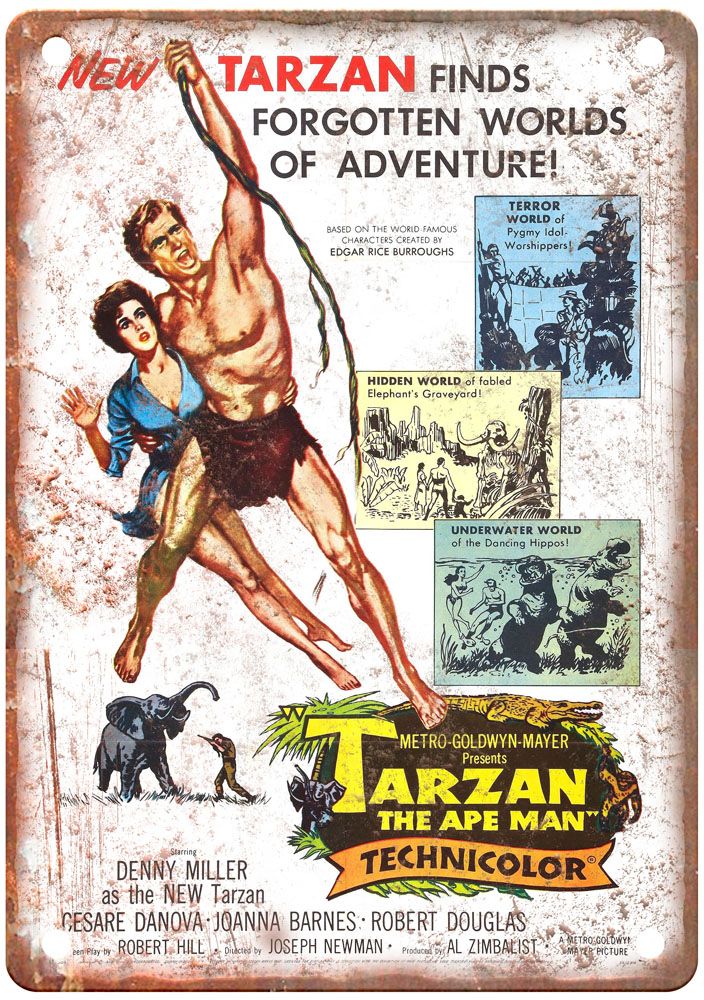 Tarzan Ape Man 1959 Vintage Movie Poster Old Retro Look Metal Sign