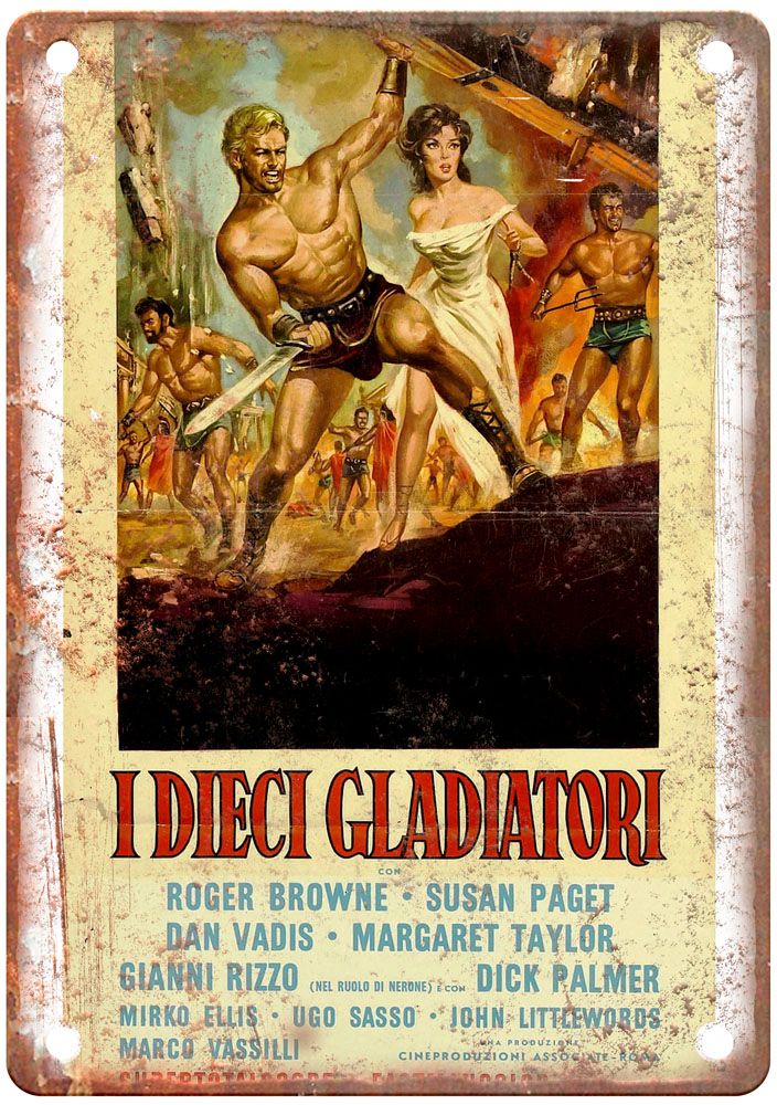 Ten Gladiators Vintage Movie Poster Old Retro Look Metal Sign