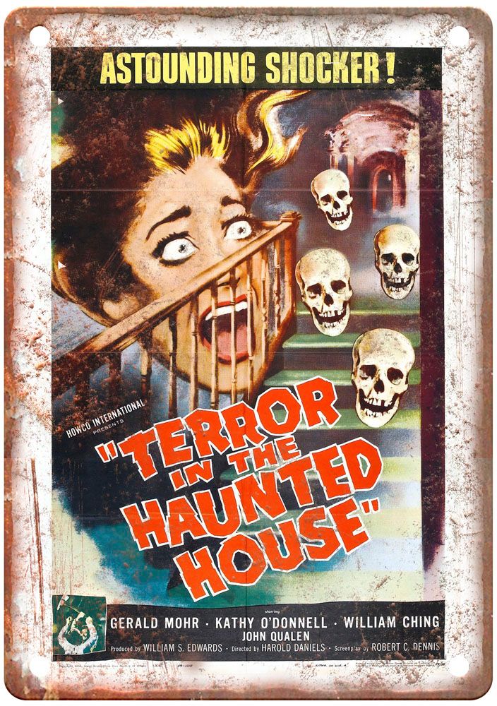 Terror In Haunted House Vintage Movie Poster Old Retro Look Metal Sign