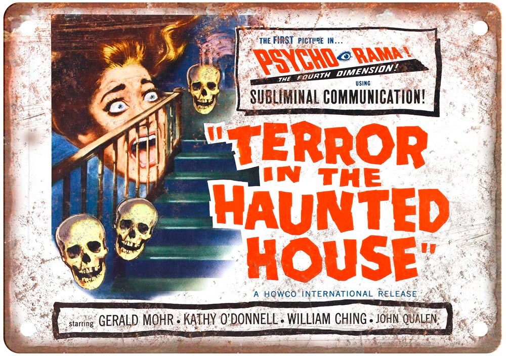 Terror In Haunted House Vintage Movie Poster Old Retro Look Metal Sign