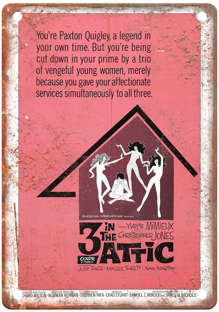 Three In Attic Vintage Movie Poster Old Retro Look Metal Sign