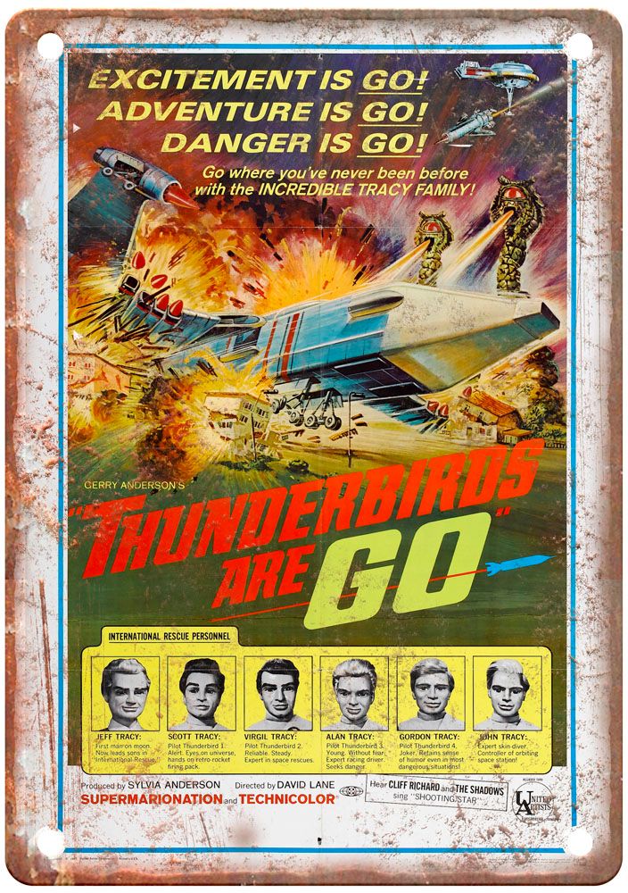 Thunderbirds Are Go Vintage Movie Poster Old Retro Look Metal Sign