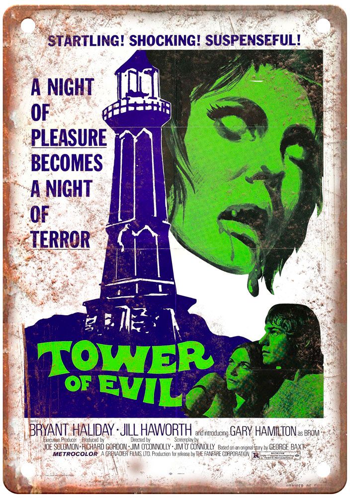 Tower Of Evil Vintage Movie Poster Old Retro Look Metal Sign