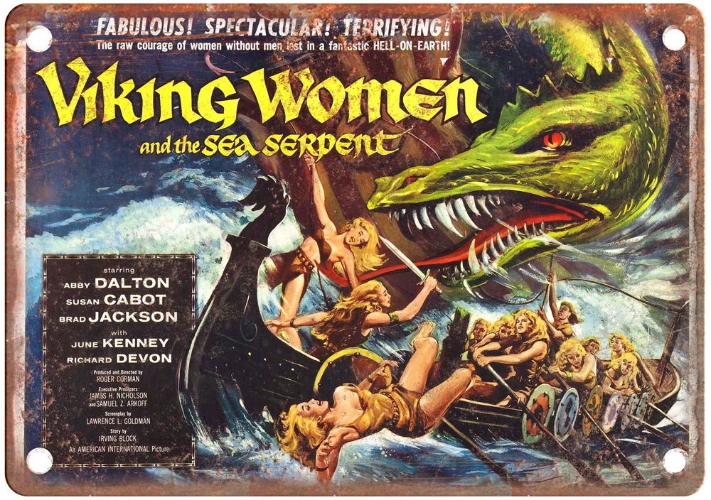 Viking Women And Sea Serpent Vintage Movie Poster Old Retro Look Metal Sign