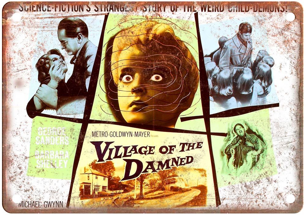 Village Of Damned Vintage Movie Poster Old Retro Look Metal Sign