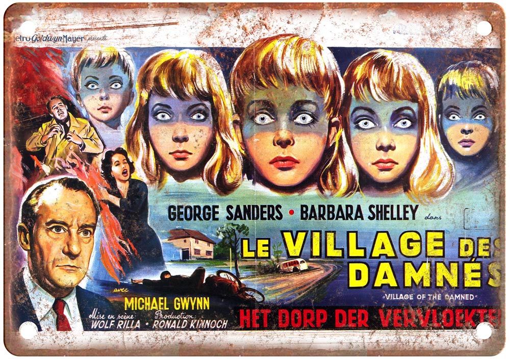 Village Of Damned Vintage Movie Poster Old Retro Look Metal Sign