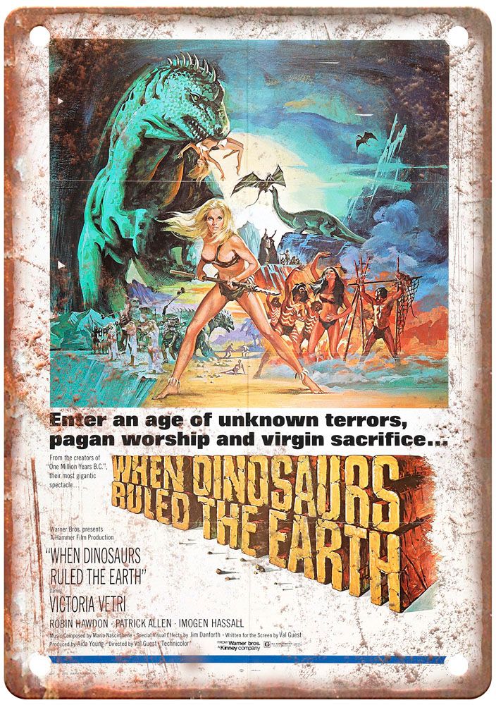 When Dinosaurs Ruled Earth Vintage Movie Poster Old Retro Look Metal Sign