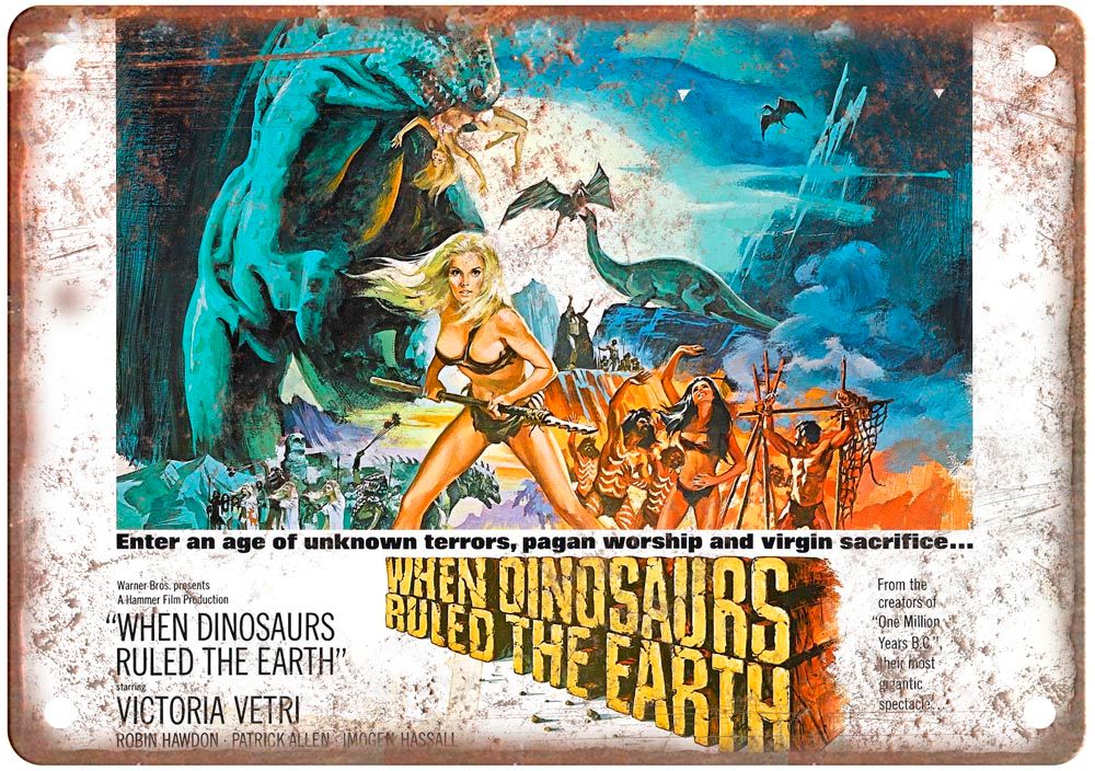 When Dinosaurs Ruled Earth Vintage Movie Poster Old Retro Look Metal Sign