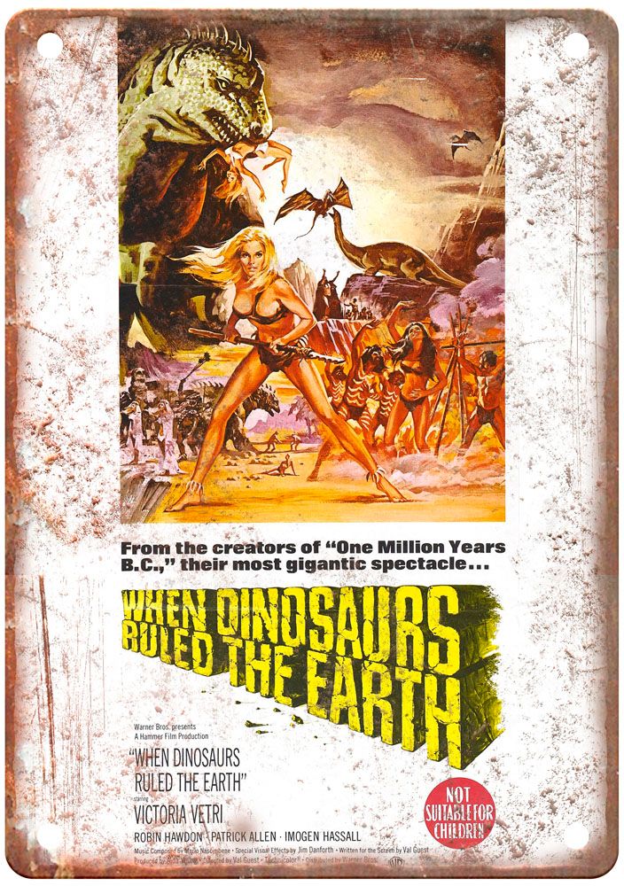 When Dinosaurs Ruled Earth Vintage Movie Poster Old Retro Look Metal Sign