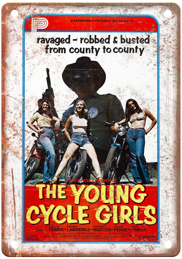 Young Cycle Girls Vintage Movie Poster Old Retro Look Metal Sign