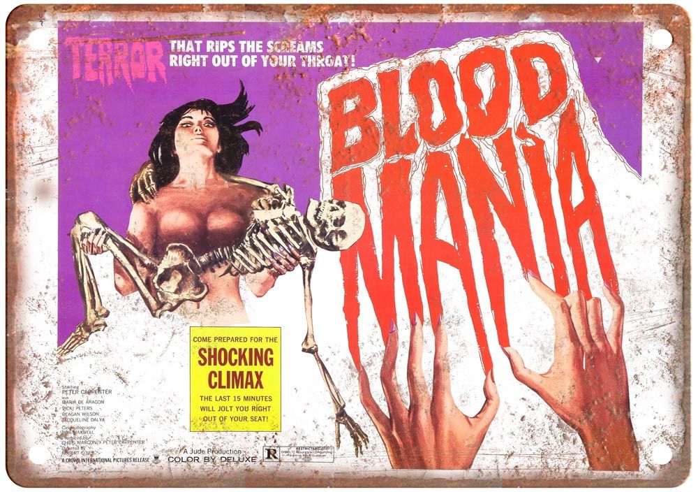 Blood Mania Vintage Movie Poster Old Retro Look Metal Sign