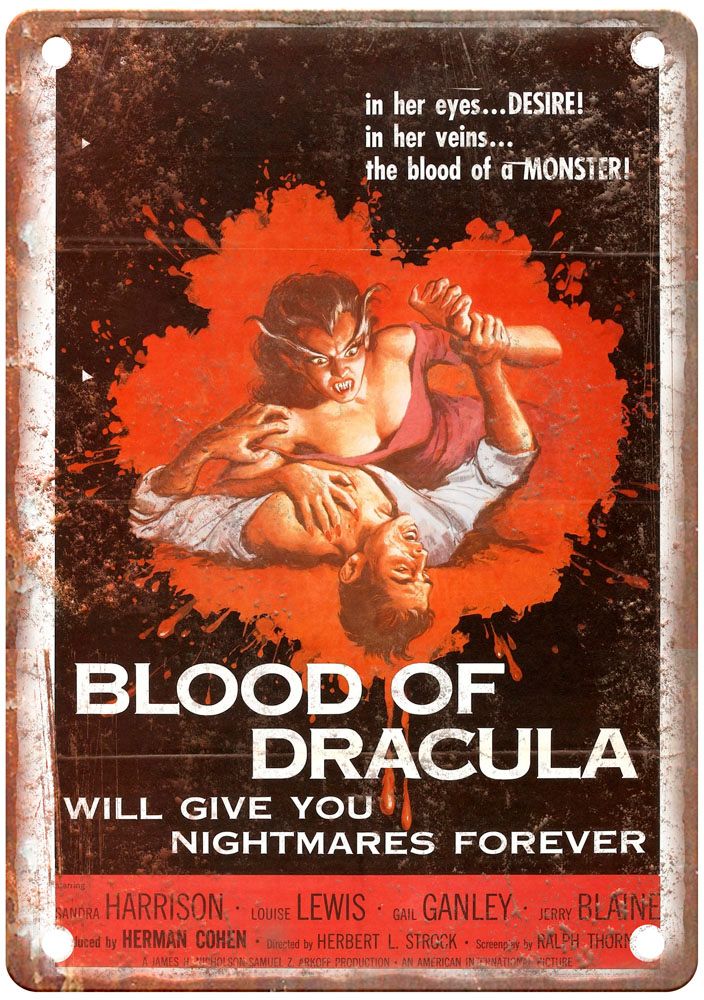 Blood Of Dracula Vintage Movie Poster Old Retro Look Metal Sign