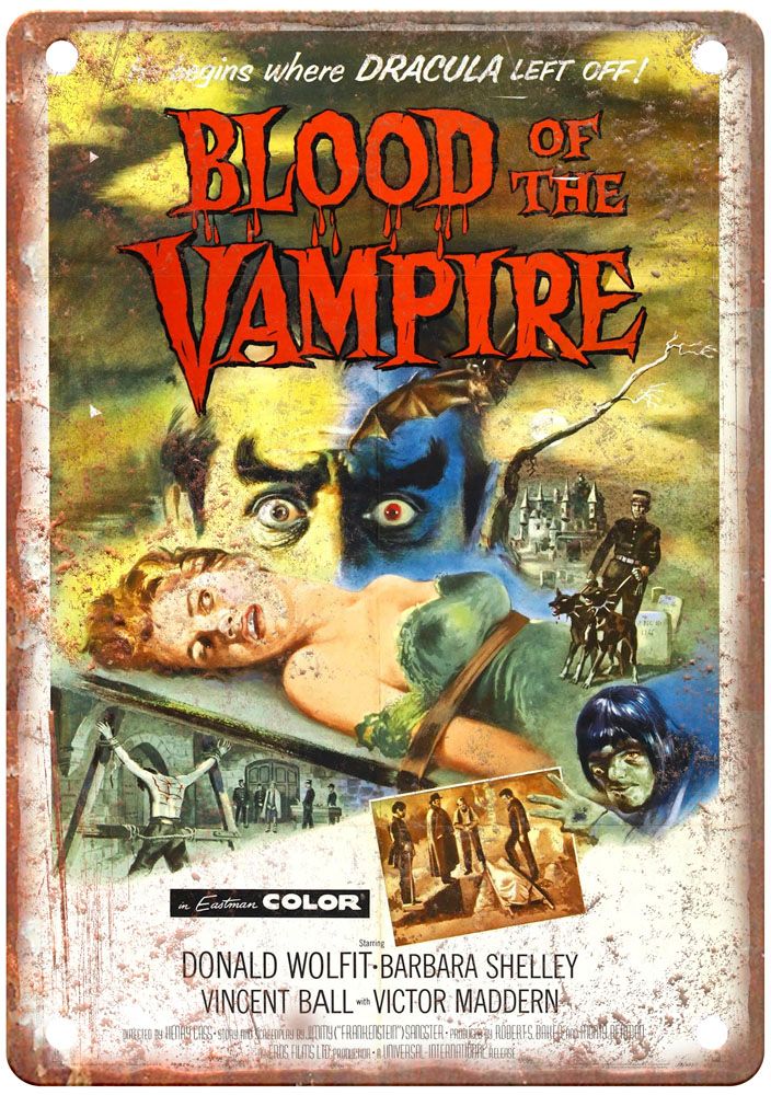 Blood Of Vampire Vintage Movie Poster Old Retro Look Metal Sign