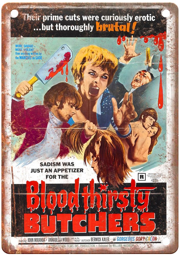 Bloodthirsty Butchers Vintage Movie Poster Old Retro Look Metal Sign