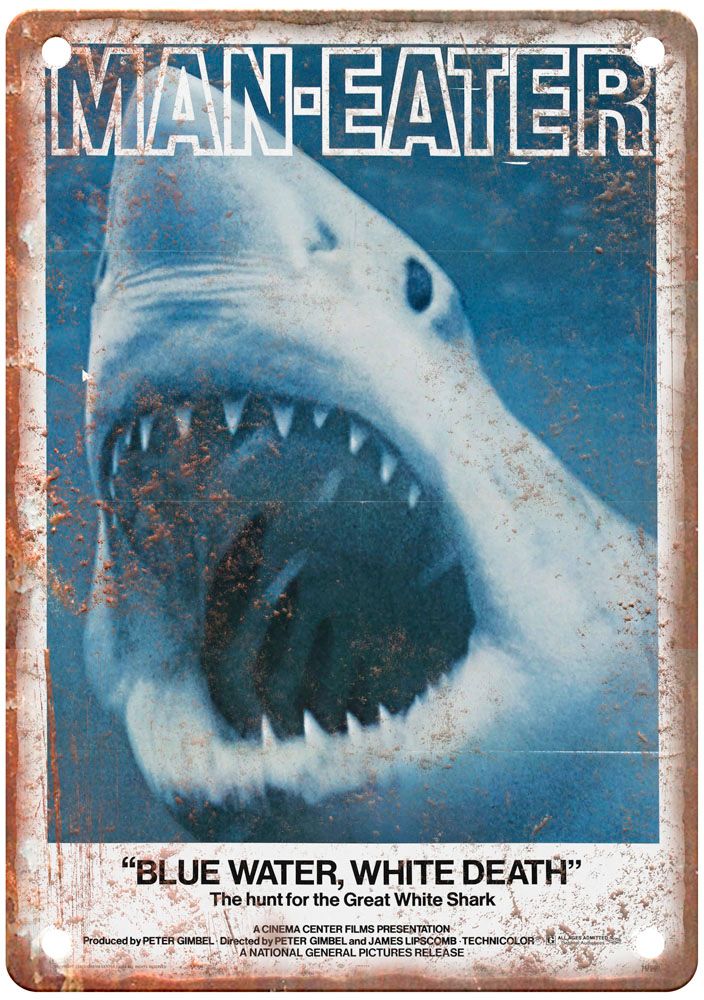 Blue Water White Death Vintage Movie Poster Old Retro Look Metal Sign