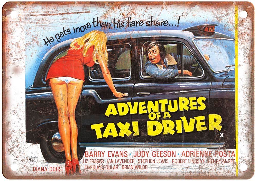 Adventures Of Taxi Driver Vintage Movie Poster Old Retro Look Metal Sign