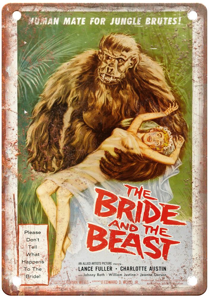 Bride And Beast Vintage Movie Poster Old Retro Look Metal Sign