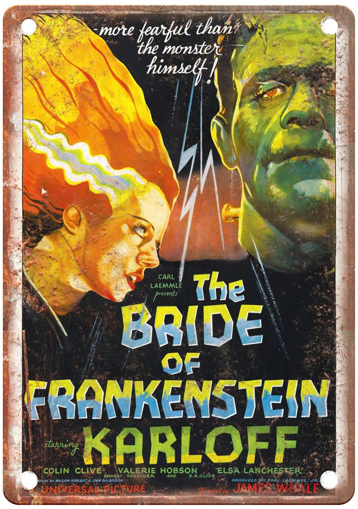 Bride Of Frankenstein Vintage Movie Poster Old Retro Look Metal Sign