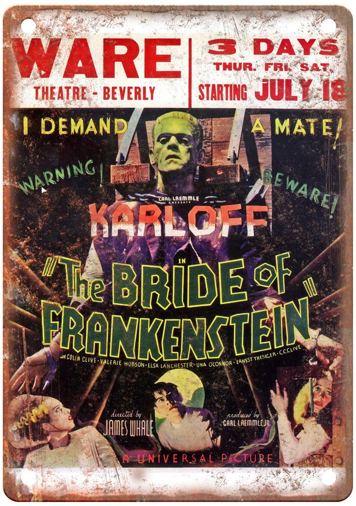 Bride Of Frankenstein Vintage Movie Poster Old Retro Look Metal Sign