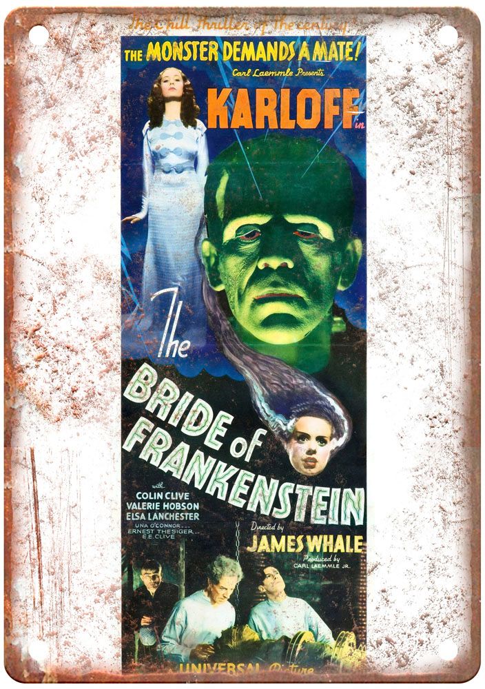 Bride Of Frankenstein Vintage Movie Poster Old Retro Look Metal Sign