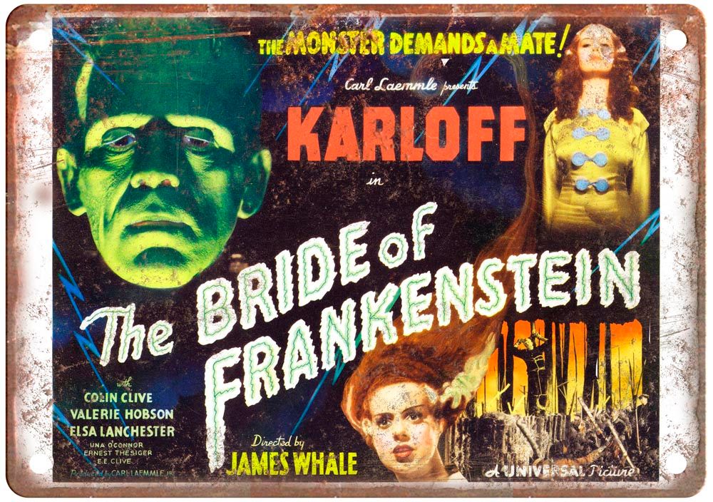 Bride Of Frankenstein Vintage Movie Poster Old Retro Look Metal Sign