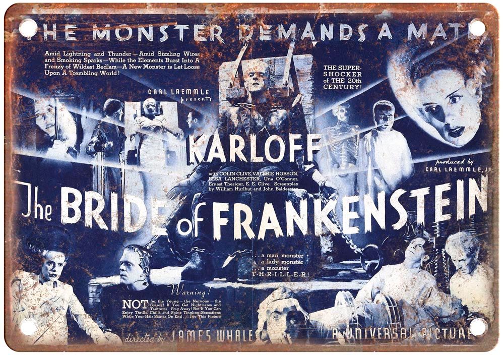 Bride Of Frankenstein H Vintage Movie Poster Old Retro Look Metal Sign