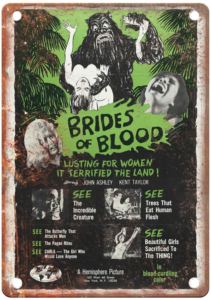 Brides Of Blood Vintage Movie Poster Old Retro Look Metal Sign