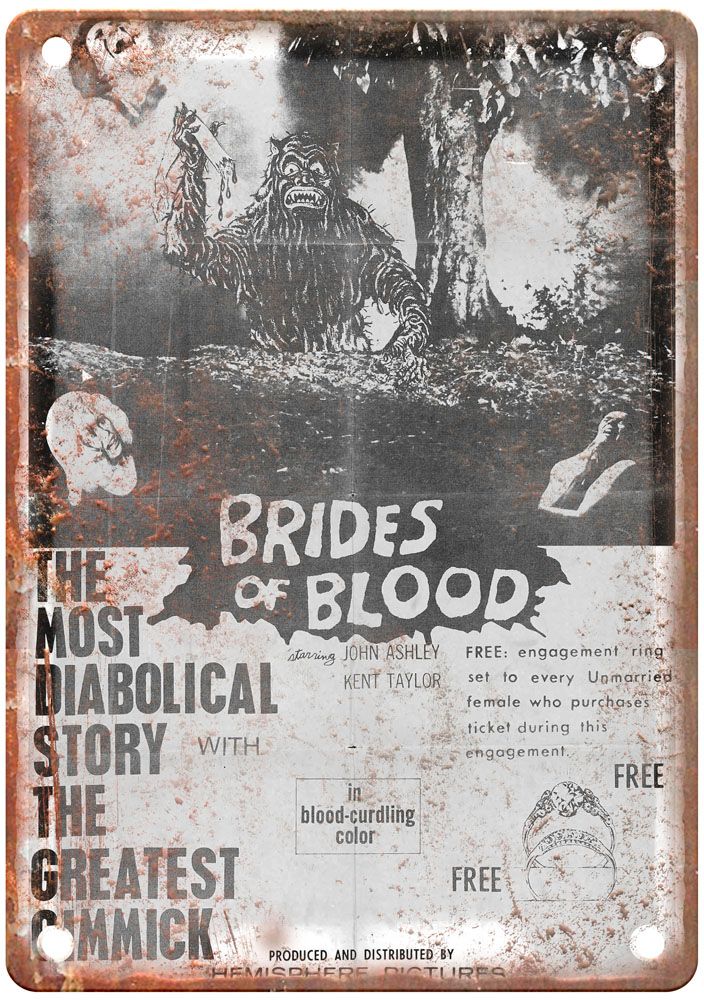 Brides Of Blood Vintage Movie Poster Old Retro Look Metal Sign