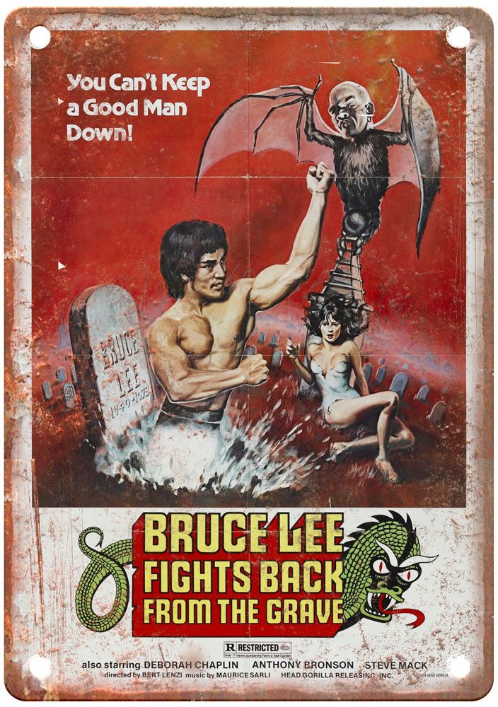 Bruce Lee Fights Back From The Grave Vintage Movie Poster Old Retro Look Metal Sign