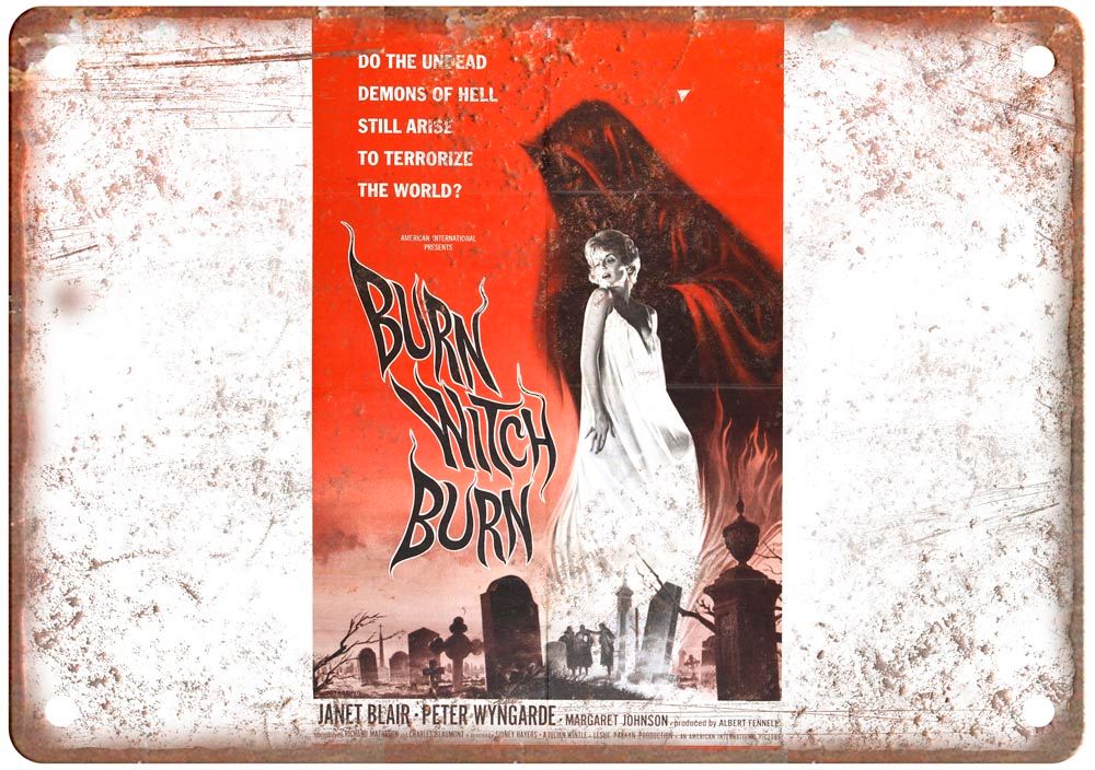 Burn Witch Burn Vintage Movie Poster Old Retro Look Metal Sign