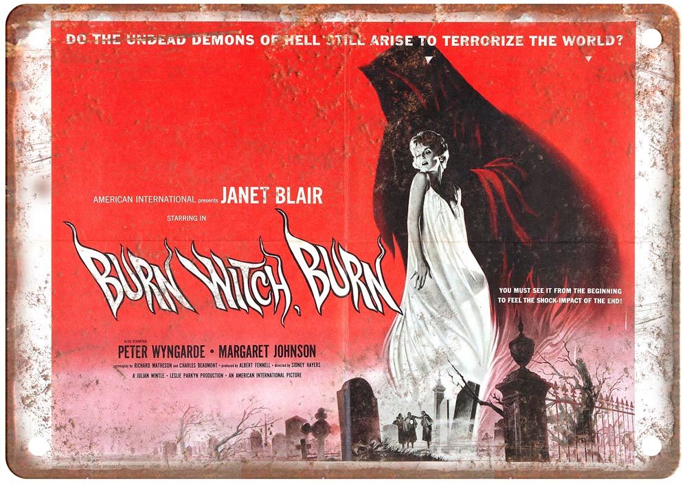 Burn Witch Burn Vintage Movie Poster Old Retro Look Metal Sign