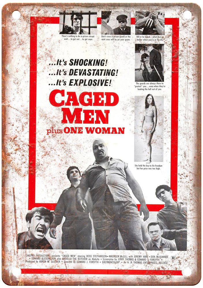 Caged Men Plus One Woman Vintage Movie Poster Old Retro Look Metal Sign