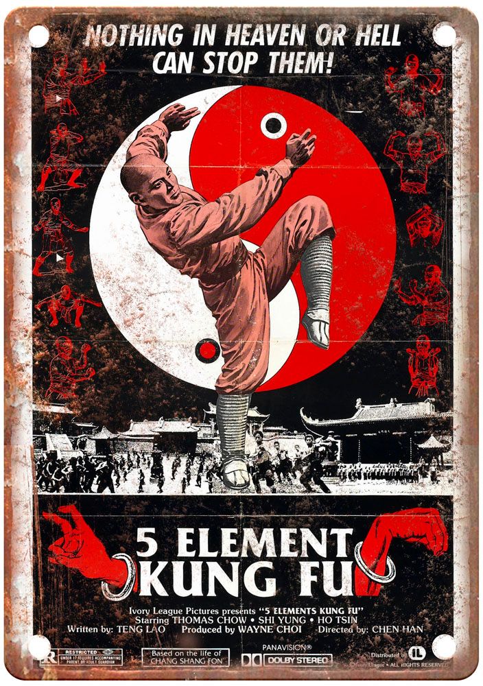 5 Element Kung Fu Vintage Movie Poster Old Retro Look Metal Sign