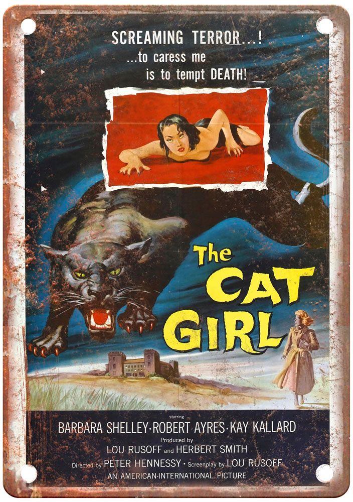 Cat Girl Vintage Movie Poster Old Retro Look Metal Sign