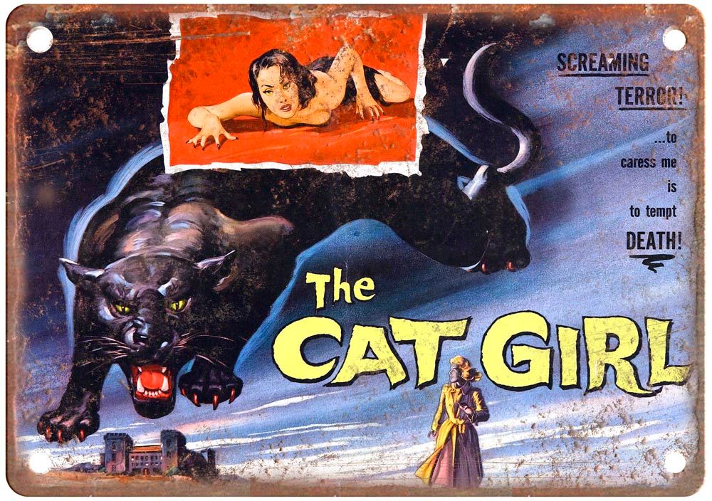 Cat Girl Vintage Movie Poster Old Retro Look Metal Sign