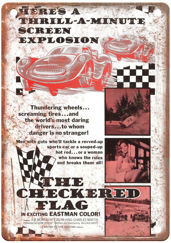 Checkered Flag Vintage Movie Poster Old Retro Look Metal Sign