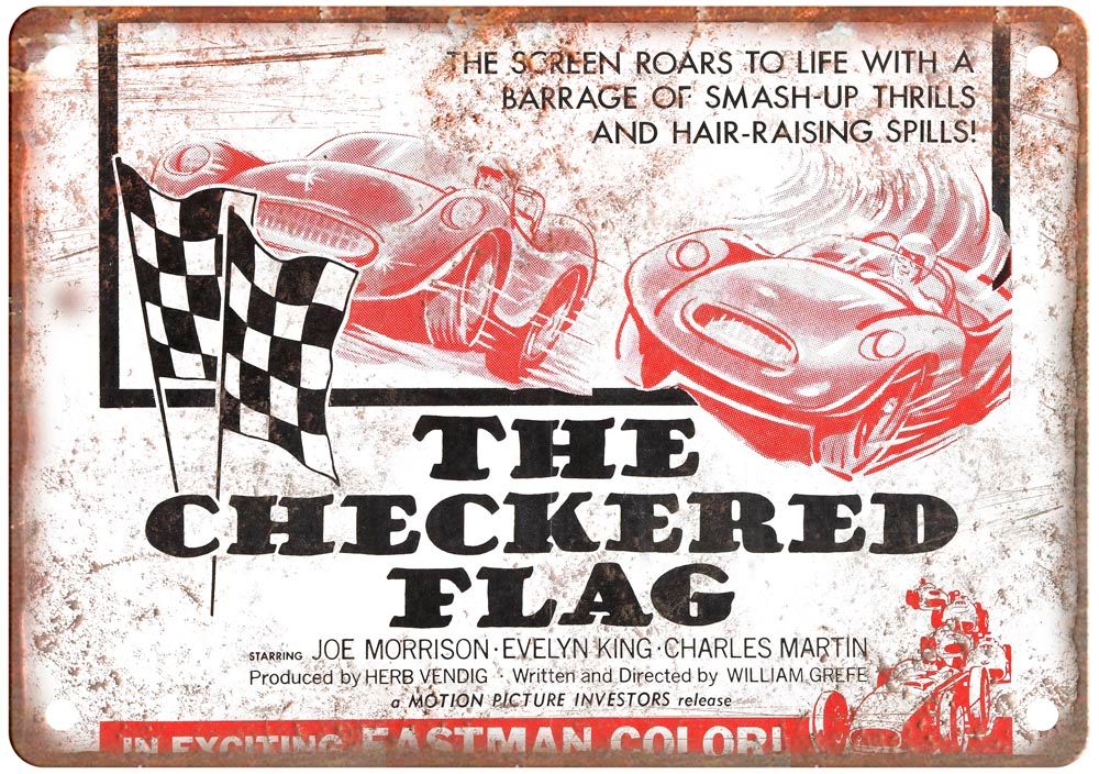 Checkered Flag Vintage Movie Poster Old Retro Look Metal Sign