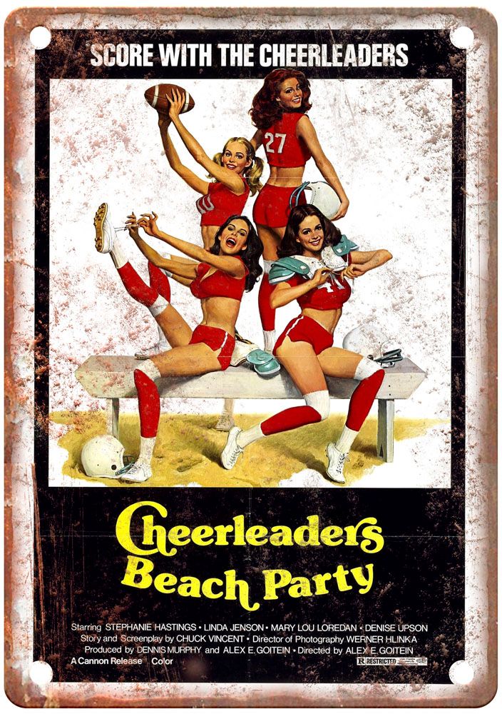 Cheerleaders Beach Party Vintage Movie Poster Old Retro Look Metal Sign