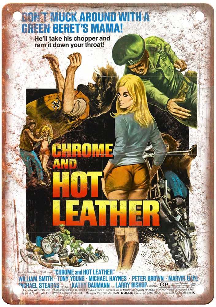 Chrome And Hot Leather Vintage Movie Poster Old Retro Look Metal Sign