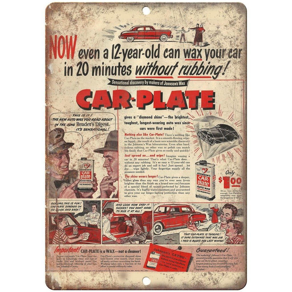 Car Plate Auto Wax Vintage Ad 10" x 7" Reproduction Metal Sign A181