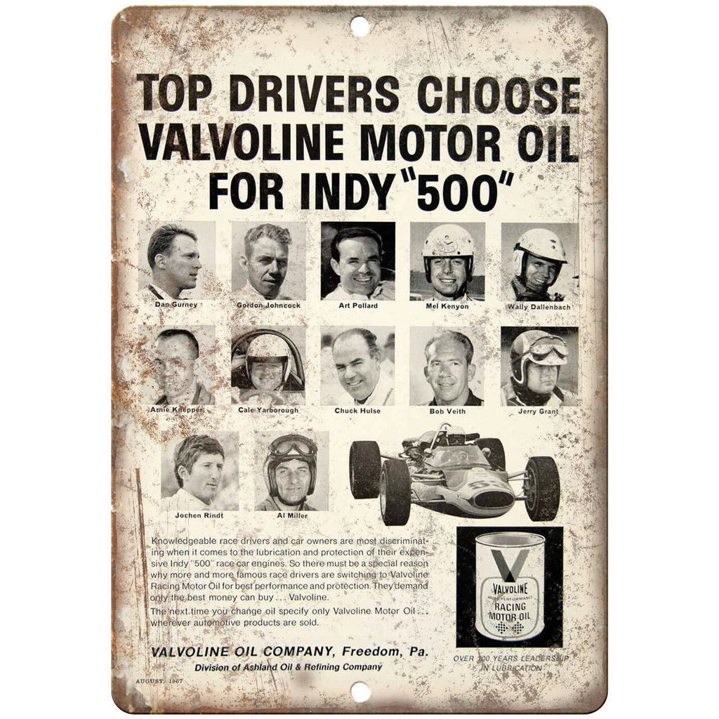 Valvoline Racing Motor Oil Vintage Ad 10" X 7" Reproduction Metal Sign A834