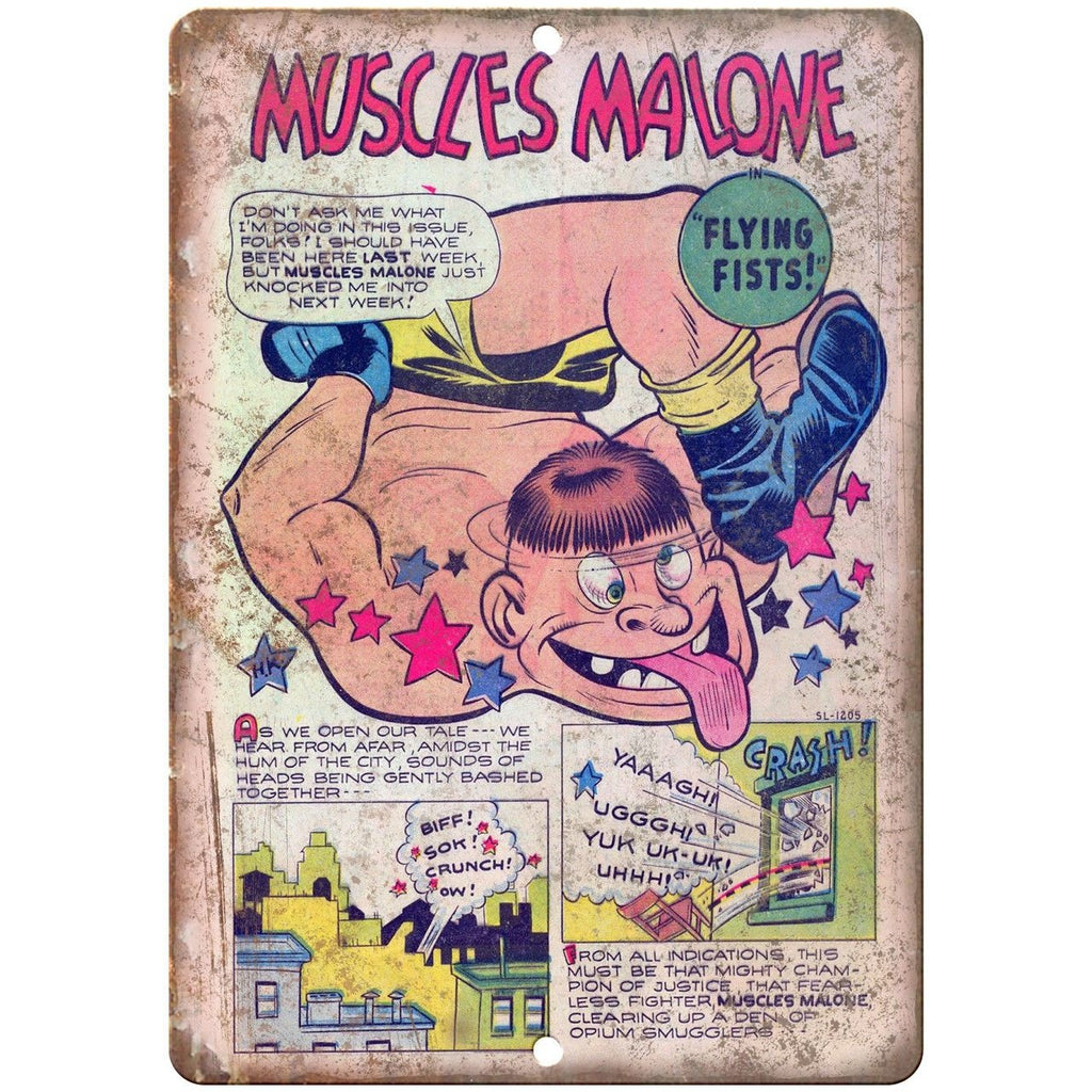 Muscles Malone Flying Fists Comic Book Ad 10" X 7" Reproduction Metal Sign J131