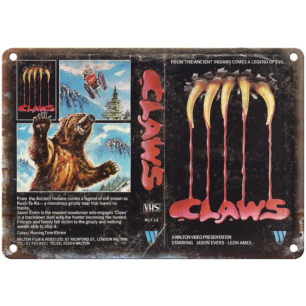 Claws A. Walton Video VHS Cover Art 10" X 7" Reproduction Metal Sign V26