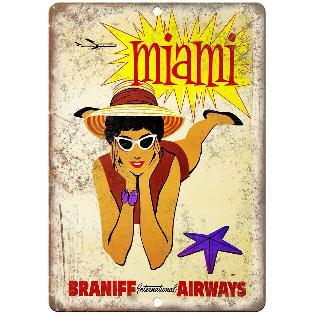 Braniff Airways Miami Vintage Poster Art 10" x 7" Reproduction Metal Sign T85