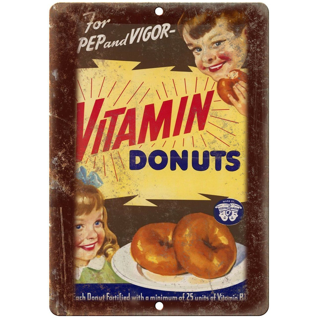 Vitamin Donuts Vintage Food Ad 10" X 7" Reproduction Metal Sign N346