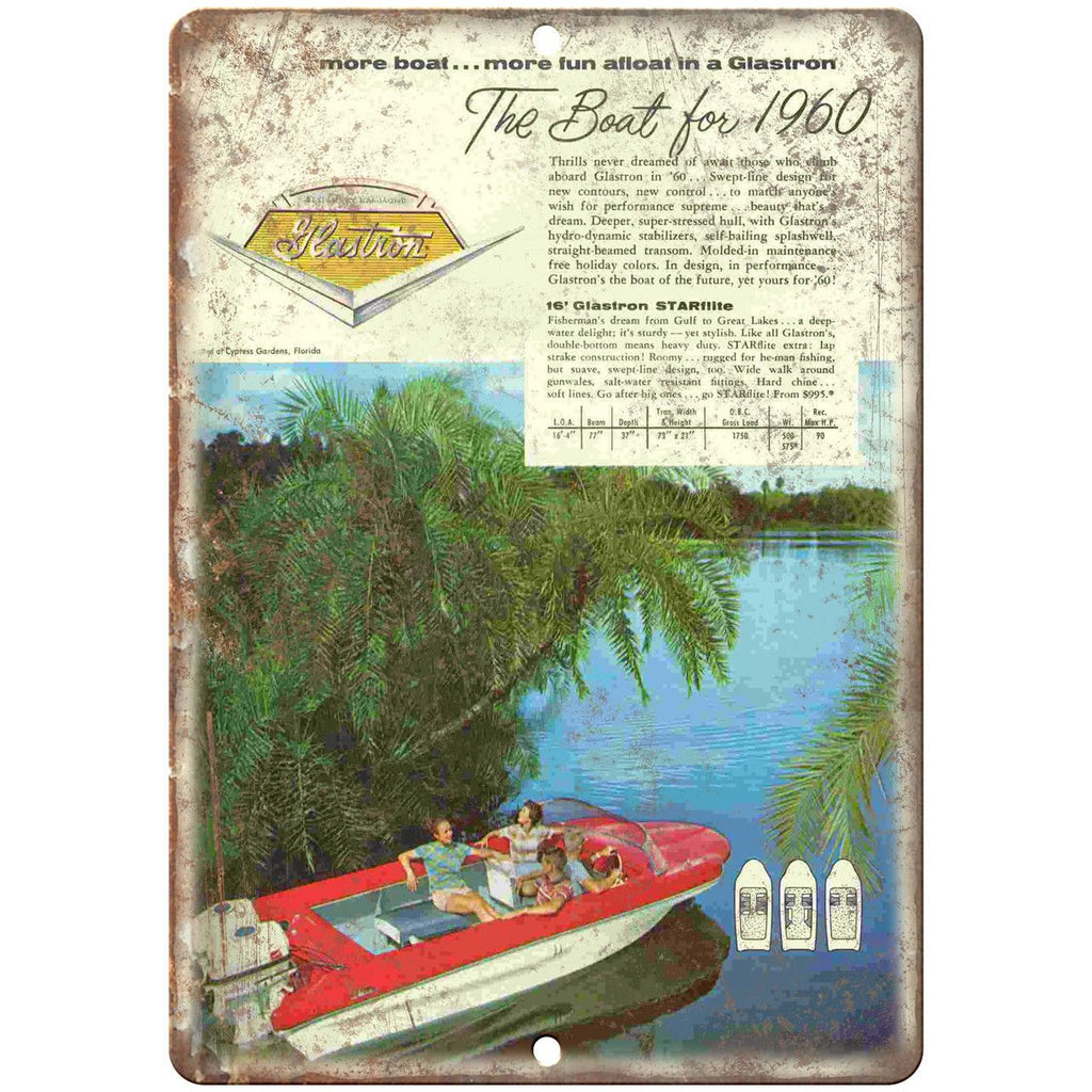 Glastron Boat Vintage Boating Ad 10" x 7" Reproduction Metal Sign L20