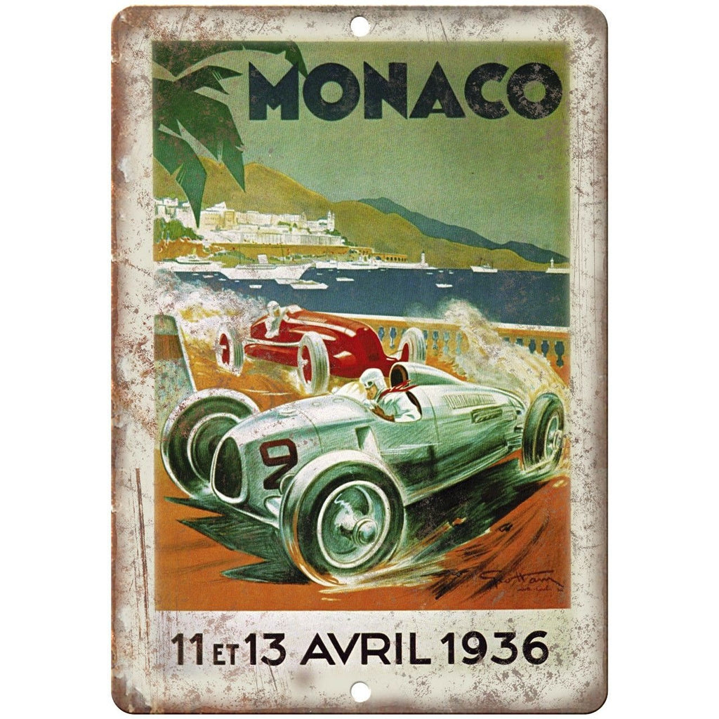 1936 Monaco Automobile Race Poster 10" X 7" Reproduction Metal Sign A569